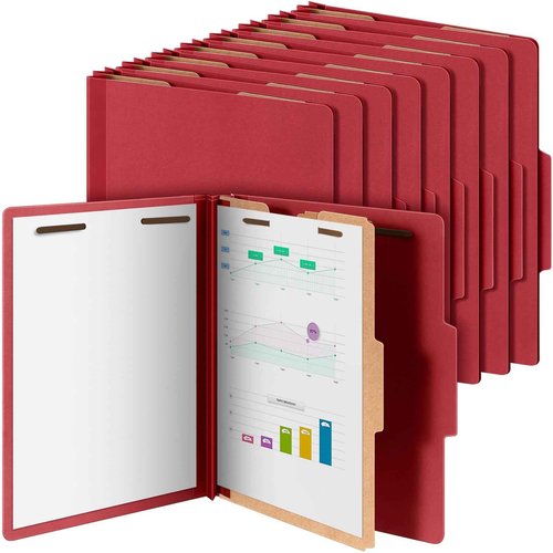 Skyygemm 24 Pcs Classification Folders Letter Size, 1 Divider Pressboard File Folder with Fasteners, Expanding File Organizer Bulk for Teachers, Clergy, Office, Church, Christmas Donations (Red)