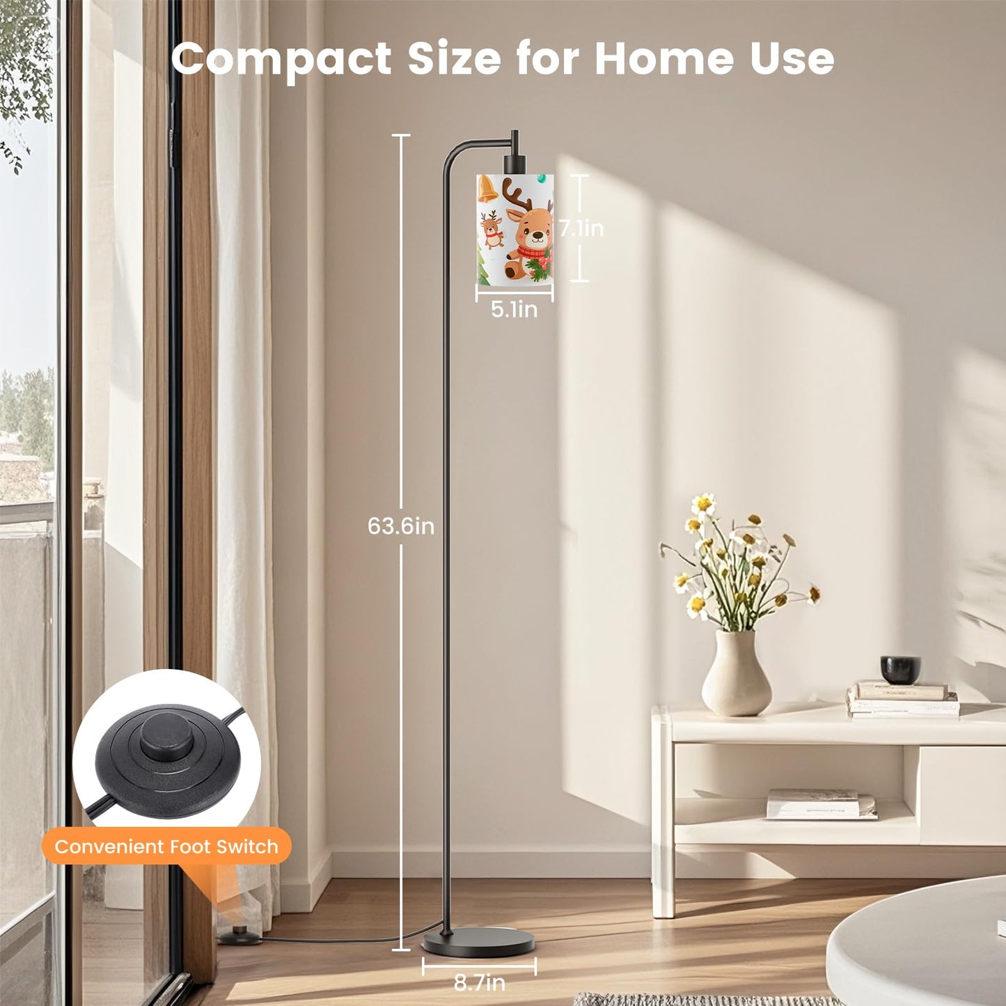 SIBRILLE Kids Floor Lamp with Linen Shade, Dimmable Tall Standing Lamp with Remote Control & 3 Color Temperatures, Modern Floor Lamps for Living Room Bedroom Kids Room, 9W LED Bulb Included