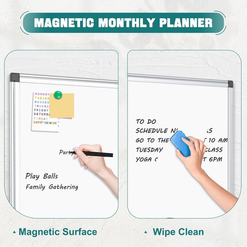 QUEENLINK Double Sided Magnetic White Board, 36"x24" Dry Erase Whiteboard for Wall with Aluminum Frame Presentation Board for School, Office and Home