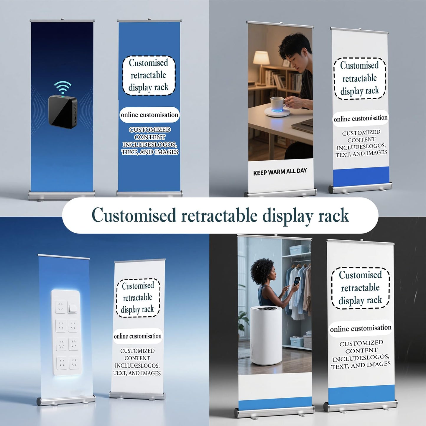 Custom Retractable Banner Stand – Personalized Roll Up Display with Carry Bag, Adjustable Height, Portable Stand for Trade Shows, Events, Business Promotions