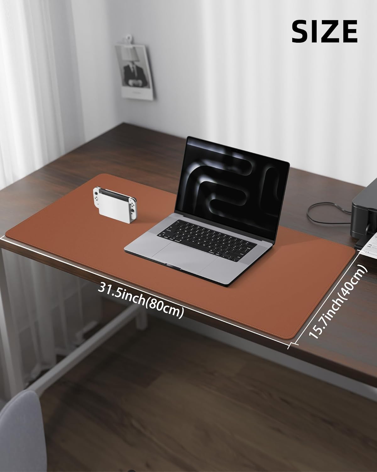 Skiennix Leather Desk Mat - Non-Slip PU Leather Mouse Pad | Waterproof Office Blotter (Brown, 31.5" x 15.7")