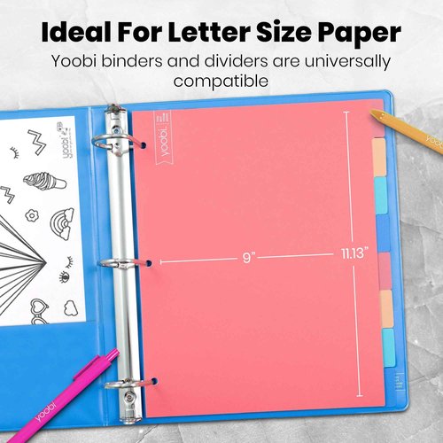 Yoobi 2 Inch Binder and 8 Tab Dividers Set, 4 Pack of 3 Ring Binders with Plastic Cover, 2 Pockets and D Rings, 4 Pack of Binder Organizer Tabs with Blank Sticky Labels, Office or School Supplies