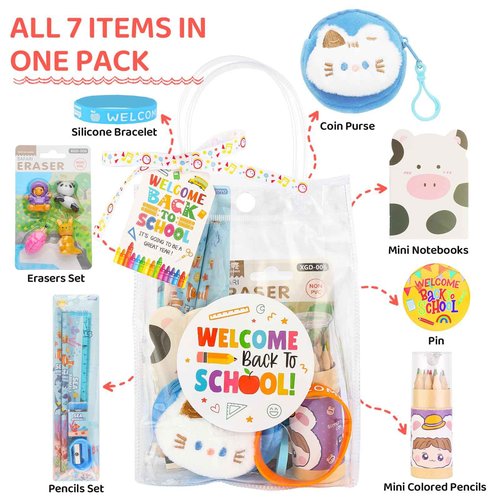 LiYiQ 251 Pcs Back to School Stationery Set for Kids, Back to School Supplies Stuff, Pvc Bags Colorful Pencils Erasers Notesbook Stickers for Classroom Goodie Bags Rewards Prizes