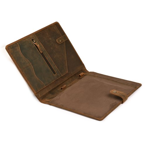 Leather Village Leather Portfolio Organizer - Professional Business Padfolio for Men & Women - Stylish Document Card Holder, Resume Folder, Folio for A4/Letter Size Writing Legal Pad, Brown