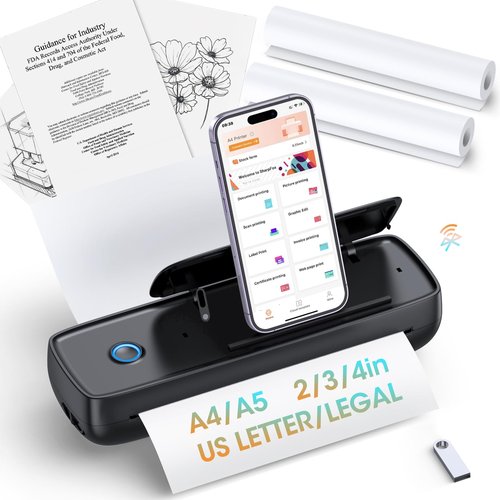 GUTHERREN Portable Thermal Printer, Wireless & Bluetooth Mini Inkless Printer for Travel, Office, Home, Supports 8.5x11inch, Compatible with iPhone, Android, Laptop(Black)