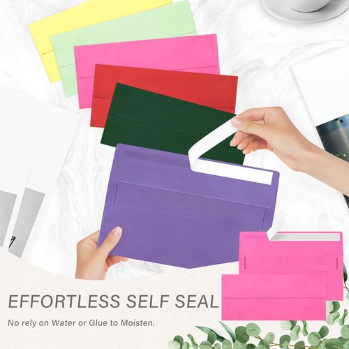 Hot Pink Business Envelopes by [Brand Name] - 50 Pack Self-Seal for Secure Mailing | 4 1/8 x 9 1/2 Inches