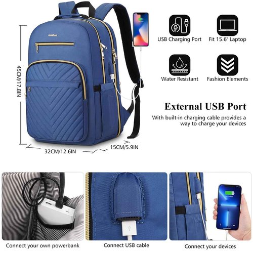 YAMTION Backpack Women,15.6 Inch Laptop Backpack for Women USB Backpack for Business Work Office College,Dark Blue