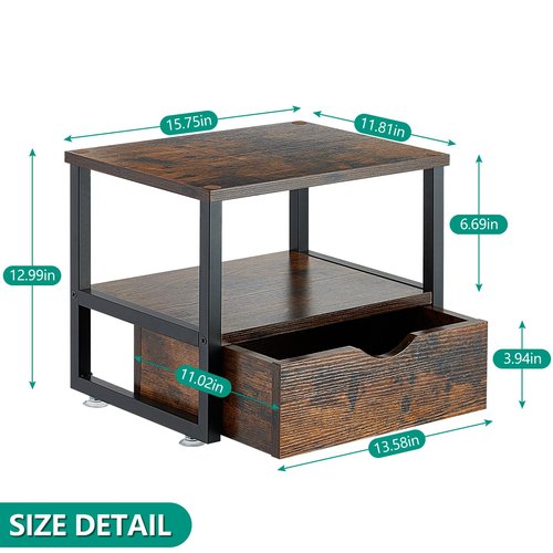 jarrvz 2 Tier Desktop Printer Stand,Printer Stand with Drawers,Printer Shelf for Top of Desk ，Multi-Purpose Desk Organizer for Home Office, Fit Fax Machine, Scanner,Rustic Brown