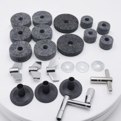 CashBeat 23 Pcs Cymbal Replacement Accessories Set, Includes Cymbal Felts, Hi-Hat Clutch Felt, Cymbal Sleeves with Base, Wing Nuts, Washers & Drum Key, Essential Hardware for Drum Kit Maintenance