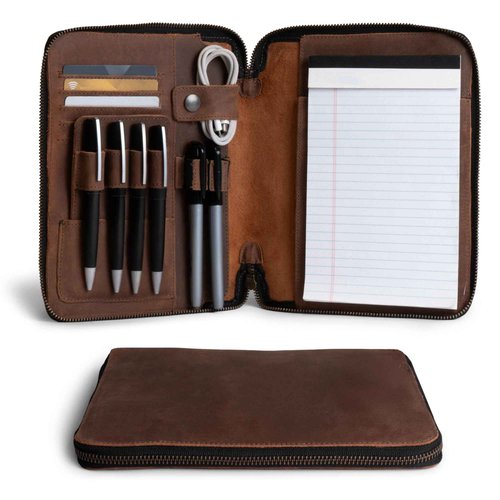 Leather Worx, Rustic A5 Notebook (5.75 x 8.25 inch.) Portfolio Binder, Executive Padfolio for Office, Personal Planner for Men and Women, Full Grain Leather, Handmade, Bourbon Brown