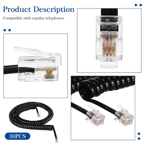 Kanayu 30 Pack Black Phone Handset Cord 12ft Telephone Cord for Landline Coiled Phone Wire Bulk for Use with All Landline Telephone Line Replacement Cable Accessory