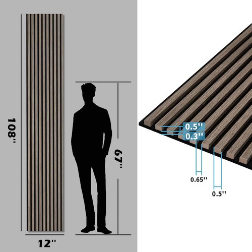Art3d Acoustic Wood Panels - 2-Pack 108" x 12" Soundproof Slat Panels for Wall & Ceiling | 3D Fluted Design - Walnut