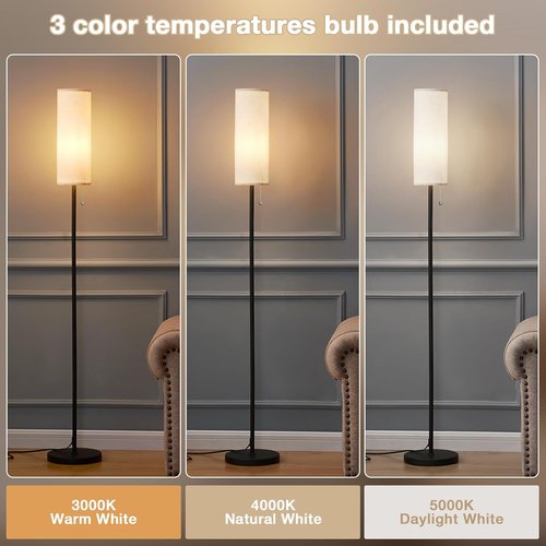 Ambimall 64'' Floor Lamp - Minimalist Design with Beige Shade & Pull Chain Switch for Living Room
