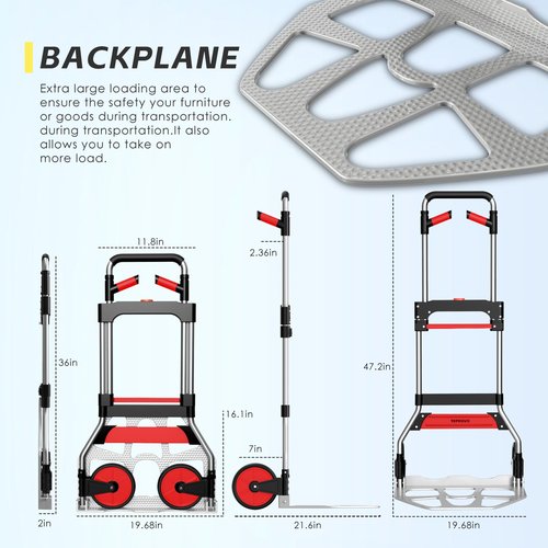 Teprovo Folding Hand Truck Dolly Cart,340LB Capacity Portable Aluminum Dolly Cart with Telescoping Handle and 7 Inch Rubber Wheels for Moving