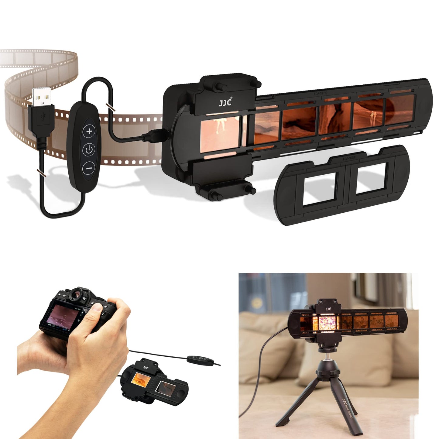 JJC 35mm Negative Film Scanning Copying LED Light Set Includes Slides Holder, Film Strip Holder, USB Light Viewer with Shoe Mount and 10 levels Adjustable for Old Photos Negatives Converter to Digital