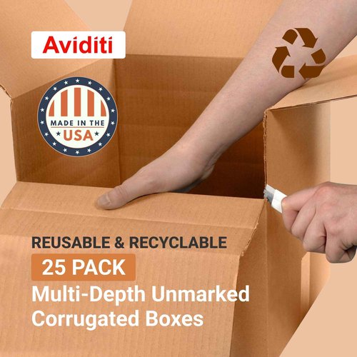 Aviditi Shipping Boxes Multi-Depth 16"L x 12"W x 12"H, 25-Pack | Corrugated Cardboard Box for Packing, Moving and Storage