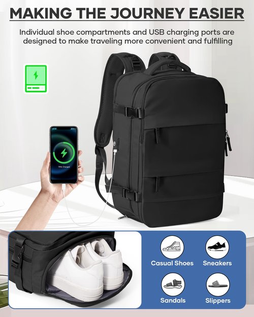 bergsalz Vacuum Backpack Travel With Pump,Mochila De Viaje Compresion Al Vacio,Personal Item Travel Backpack With Vacuum System,Large Carry On Vacpack Backpacks For Women Men,Black