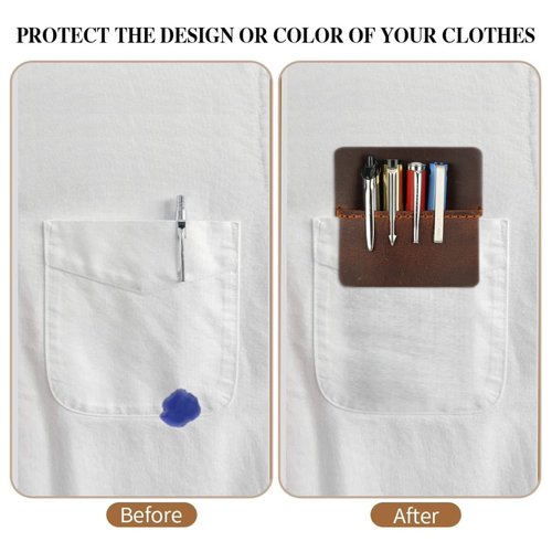 CestAntiQ Pocket Protector for Men, Full Grain Heavy Duty Leather Pen Protect Holder for Shirts, Lab Coats, Holds Pens, Pointers, Cards, Pocket Protectors for Pens and Pencils Brown