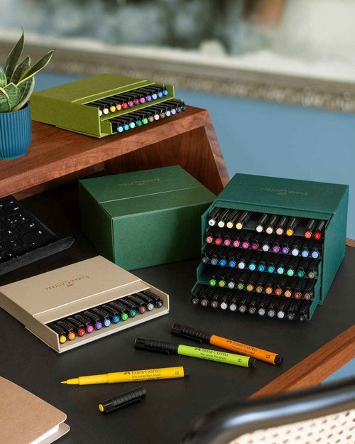 Faber-Castell Art & Graphic Pitt Artist Pen Brush India Ink Pen, Multicoloured, Studio Box Of 24, For Art, Craft, Drawing, Sketching, Home, School, University, Colouring