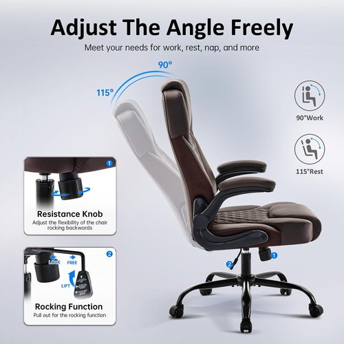 Amseatec Office Chair - Ergonomic PU Leather Executive Desk Chair with Lumbar Support & Adjustable Arms | Brown