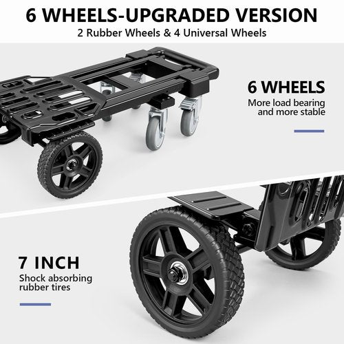 KEDSUM 3-in-1 Folding Hand Truck, 600LBS Heavy Duty Dolly Cart with Wheels, Six Wheels and Two Wheels Convertible Dolly Cart for Office,Home Moving, Simple Conversion, 6 Wheels Innovative Design