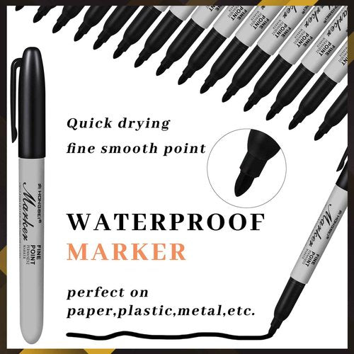 Thenshop 600 Pack Black Permanent Markers Bulk Fine Tip Permanent Marker Set Quick Drying Fine Point Pens for Classroom, Office, Home, Work on Wood, Metal, Stone, Glass, Christmas Office Gifts