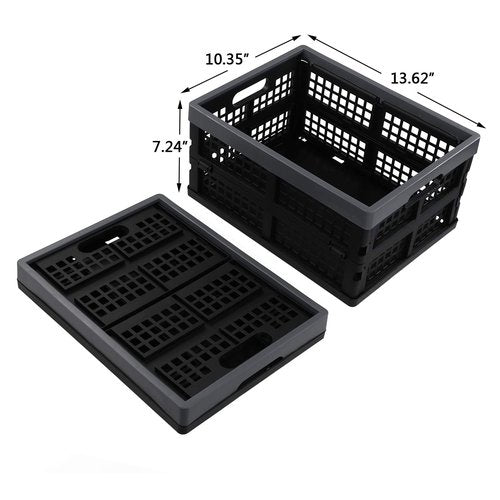 DynkoNA 3 Packs Folding Plastic Storage Basket, 15 L Black Stacking Collapsible Crate