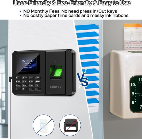 KUIIYER Employee Time Clock - 2-in-1 Fingerprint & Password Attendance System | Compact Design