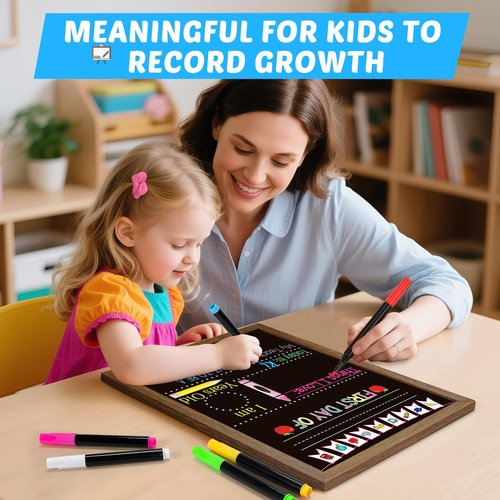 First and Last Day of School Board Sign, 14×11 Inch Double-Sided Chalkboard with 6 Colorful Markers, 1st day of kindergarten Sign, Reusable Preschool Board, Back to School Kindergarten Supplies