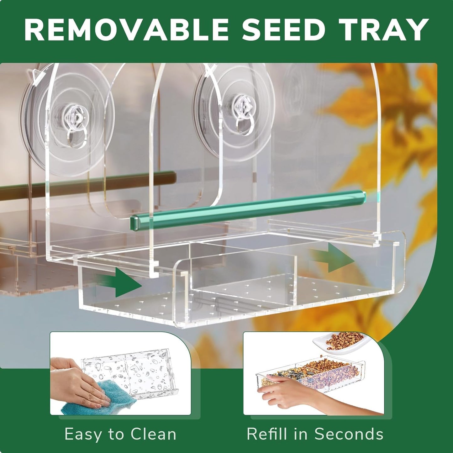 SUNALLY Window Bird Feeder - Clear Outdoor Feeder with Strong Suction Cups | Perfect for Hummingbirds, Orioles, and Finches