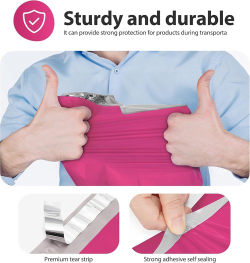 Fuxury Poly Mailers - 14.5x19 Inch Waterproof Shipping Bags | 500 Pcs Strong Adhesive Pink Envelopes