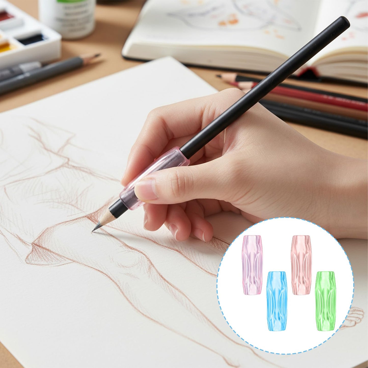 8-Pack Silicone Grippers for Pencils with 3 Concaves, Ergonomic Comfort Pencil Grippers for Relieving Fingers Fatigue Writing Aid Universal Pencil Gripper for Kids Adults Handwriting