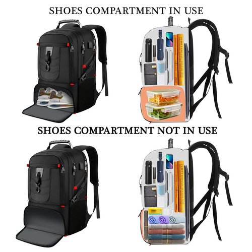 18.4in Men Laptop Backpack with Shoe Compartment for Gym Hiking Business,Large Carry On Travel Bag with PC Compartment,Waterproof College Bookbag School Backpack for Women,Black