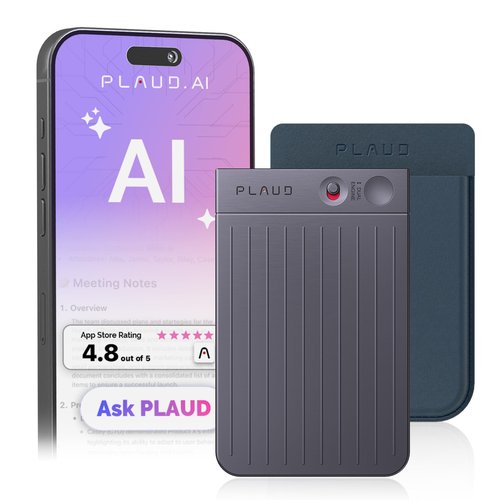 AI Voice Recorder, PLAUD Note AI Note Taking Device, Transcribe & Summarize, Support 112 Languages, 64GB Black Digital Audio Recorder for Lectures, Meetings, Calls, with Magnetic Dark Blue Case