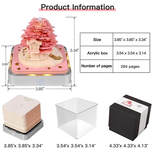 Time Piece Calendar 2026, 3D Sticky Notes 2026, Calendar Sakura Tree Creative 3D Notepad, Memo Pad Artsy Pads 3D Art Calendar, Paper Carving Gift House Sculpture Gift for School Home Office