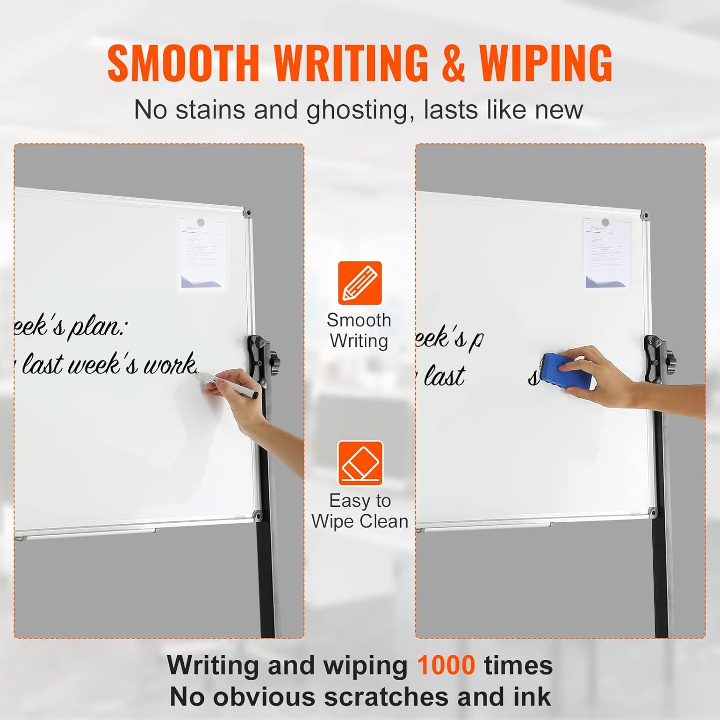 VEVOR Double-Sided Rolling Magnetic Whiteboard - 36x24 Inches, Adjustable Height with Wheels & Tray