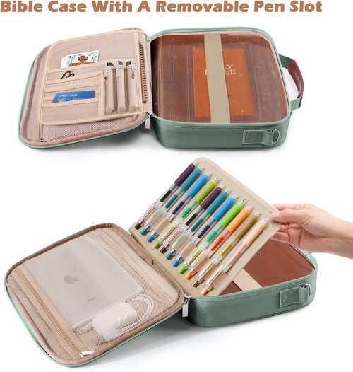 Aplufine Bible Cover - Medium Bible Case with Shoulder Strap & Detachable Pen Loops - Ideal Gift for Men & Women