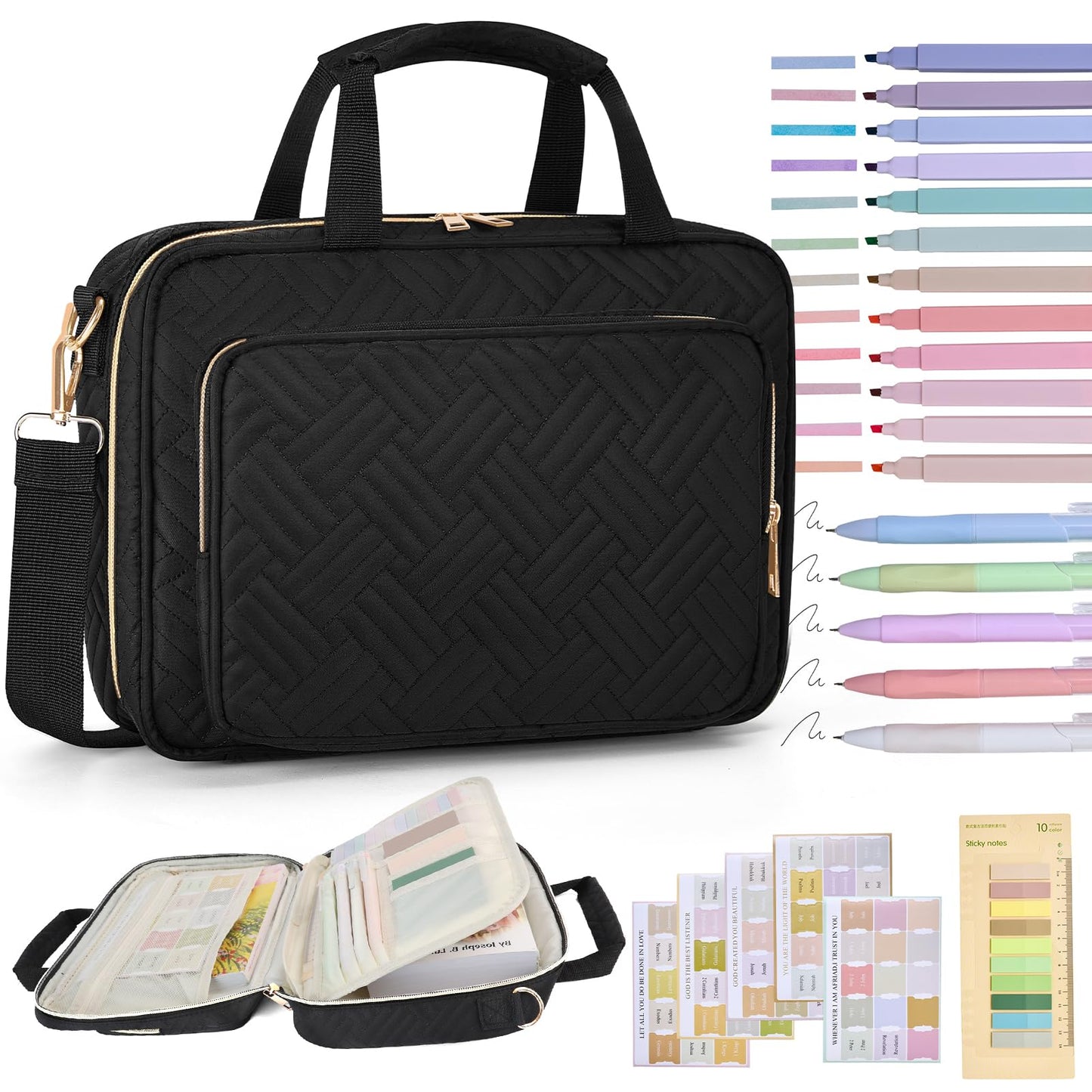Bible Cover Case for Women Bible Study Supplies Christian Gifts for Women Church Camp Essentials Christian Bible Journaling Kit Quilted Large Bible Cover