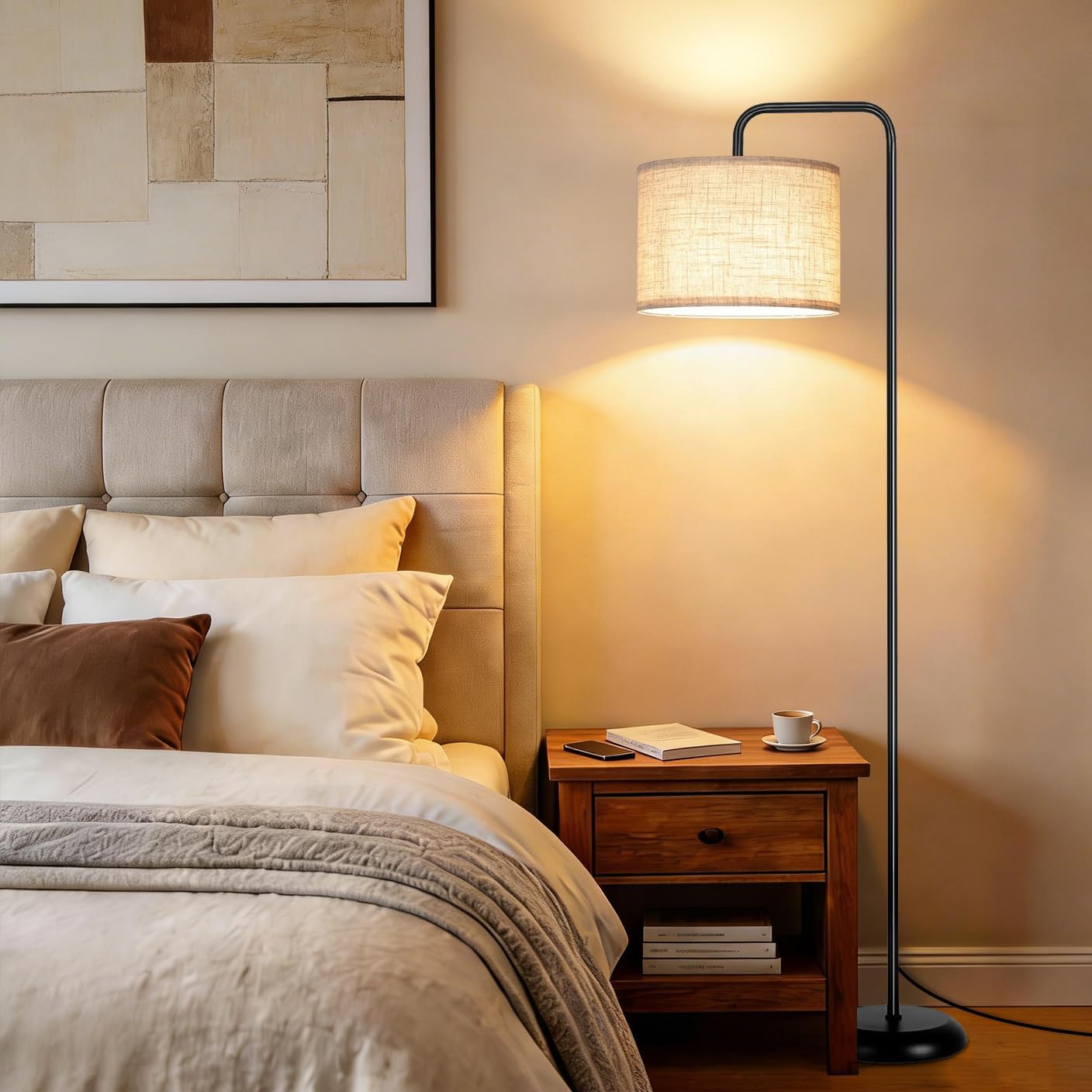 TJOY Floor Lamp - Modern ARC Design with 12W 3-Color Temperature Bulb | Stylish Black Metal for Living Room & Office