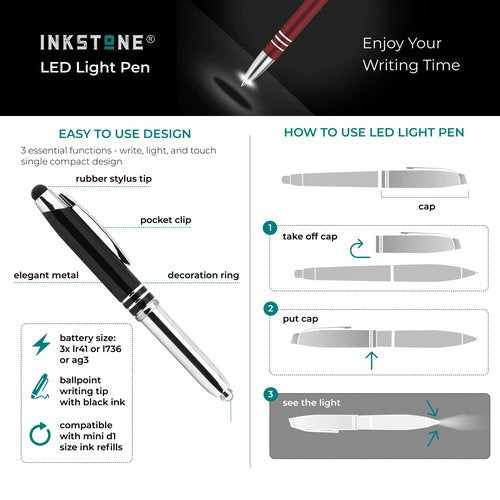 Inkstone Gift Pen with Inspirational Quote Education is the kindling of a flame - Socrates Engraved Pen with LED Light and Stylus Tip
