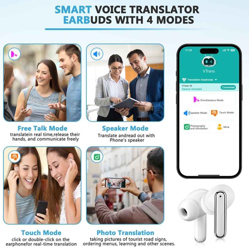 Language Translation Earbuds,Two Way Real-time Translation in 150 Languages,Active Noise Cancellation,with Bluetooth and APP Provide Online Instant Voice for Travel Business Learning