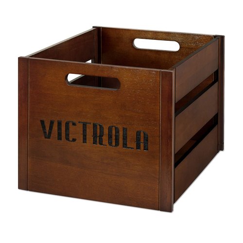 Victrola Wooden Record Crate – Tabletop Vinyl Album Holder, No-Tool Assembly, Holds Over 50 Records, Real Wood Construction, Elegant Design (Espresso)