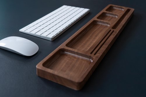 Timber Box Design Walnut Wood Office Desk Tray Organizer, Multi-Compartment Storage Solution, Supply Organization Caddy, Tabletop Home Workspace