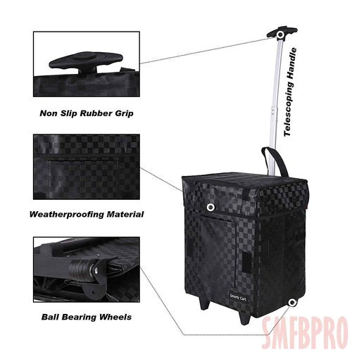 Smfbpro Folding Portable Rolling Crate Handcart, Smart Cart with Telescopic Handle, Collapsible Rolling Utility Basket for Supermarket & Teacher Shopping, Moving Grocery