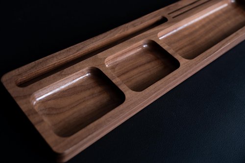 Timber Box Design Walnut Wood Office Desk Tray Organizer, Multi-Compartment Storage Solution, Supply Organization Caddy, Tabletop Home Workspace