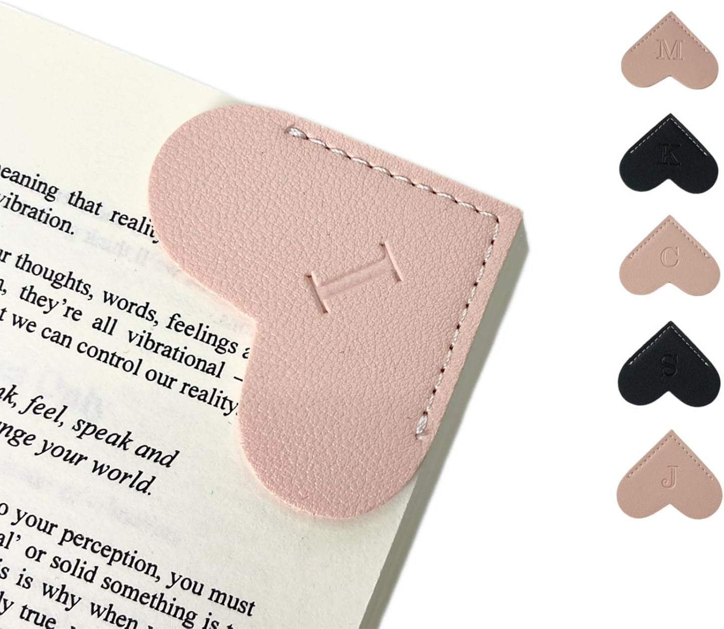 Skiennix Personalized Leather Bookmarks - Unique Heart-Shaped Gift for Book Lovers | Pink