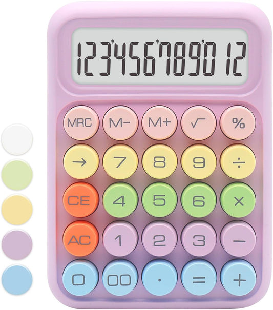 Skiennix Purple Calculator - Cute 12-Digit Display with Big Buttons | Essential Office Supplies