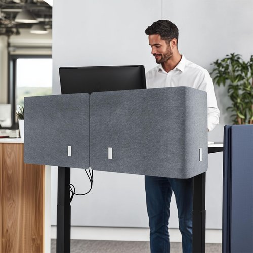 ERGO COLLECT 2-in-1 Adjustable Desktop & Under Desk Privacy Panel - 2PCS L-Shaped Acoustic Desk Divider That Reduce Noise and Visual Distractions, for Home Office Classroom (Grey, 55" x 15.7")