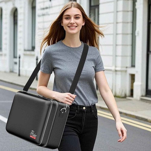 JHSafer 5200℉ Fireproof Document Box with lock, Hard-Shell Case File Organizer with 24 Pocket Accordion File Folder, Portable Safe Box with Shoulder Strap for Home Important Documents Laptop Black
