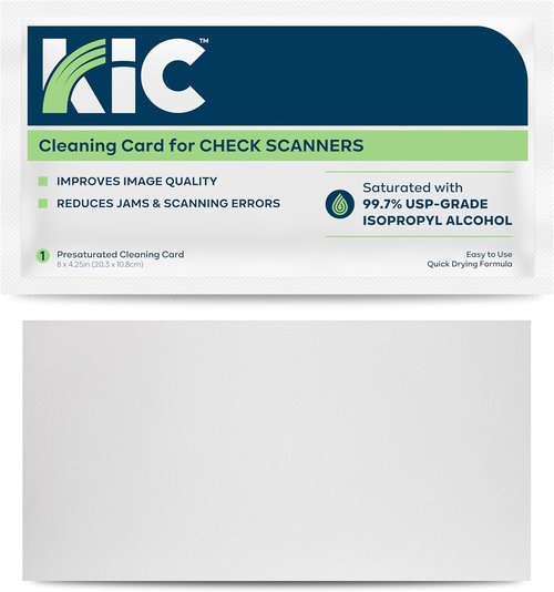 KICTeam Cleaning Cards - Quick Drying Solution for Check Scanners (25 Cards) - Made in USA